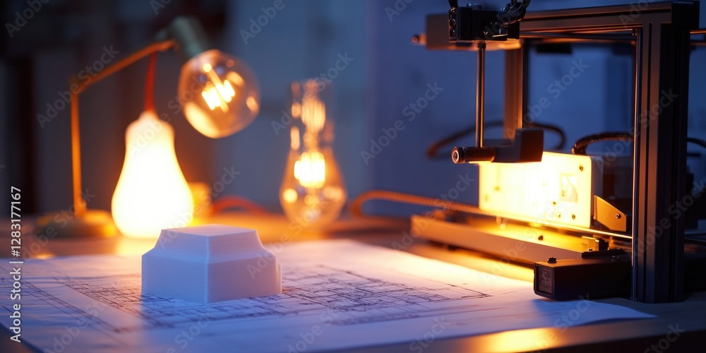 Fototapeta premium A 3D printer sitting on a table, ready for use