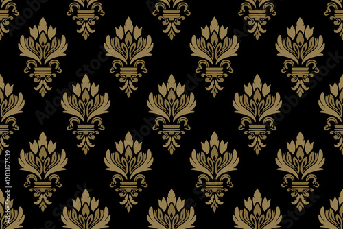 Wallpaper Mural Elegant Ornamental Damask Pattern with Floral Motifs .Vector Illustration for Elegant Textile design for wrapping,dress, silk, scarf, background, textile, carpet. Torontodigital.ca