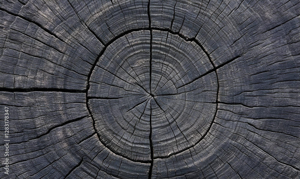 Fototapeta premium Close-Up of Dark Wooden Tree Ring with Detailed Texture and Grain