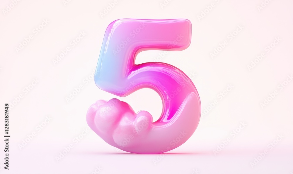 Pink and blue number five on a light background Pink and blue number five on a light background