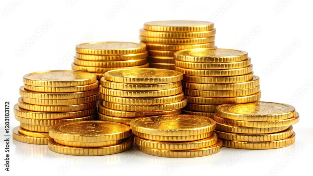 Gold Coins Stacked on White Background Gold Coins Stacked on White Background