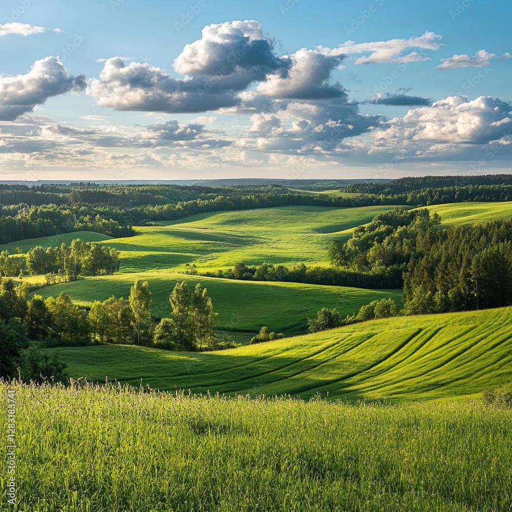Fototapeta premium Beautiful summer landscape with green colors. Nature in the vicinity of Pruzhany, Brest region,Belarus.
