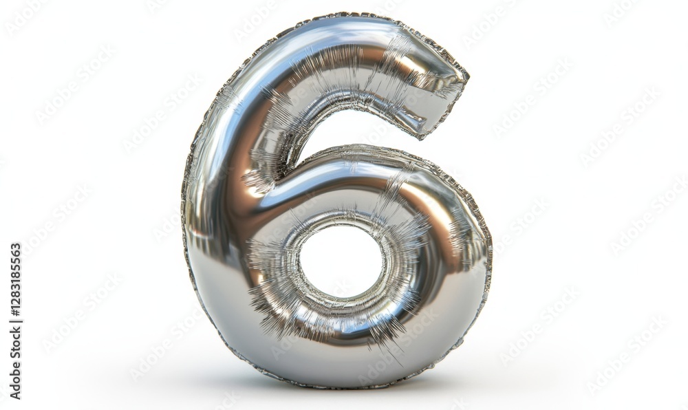 Silver balloon number six on white background for celebrations Silver balloon number six on white background for celebrations