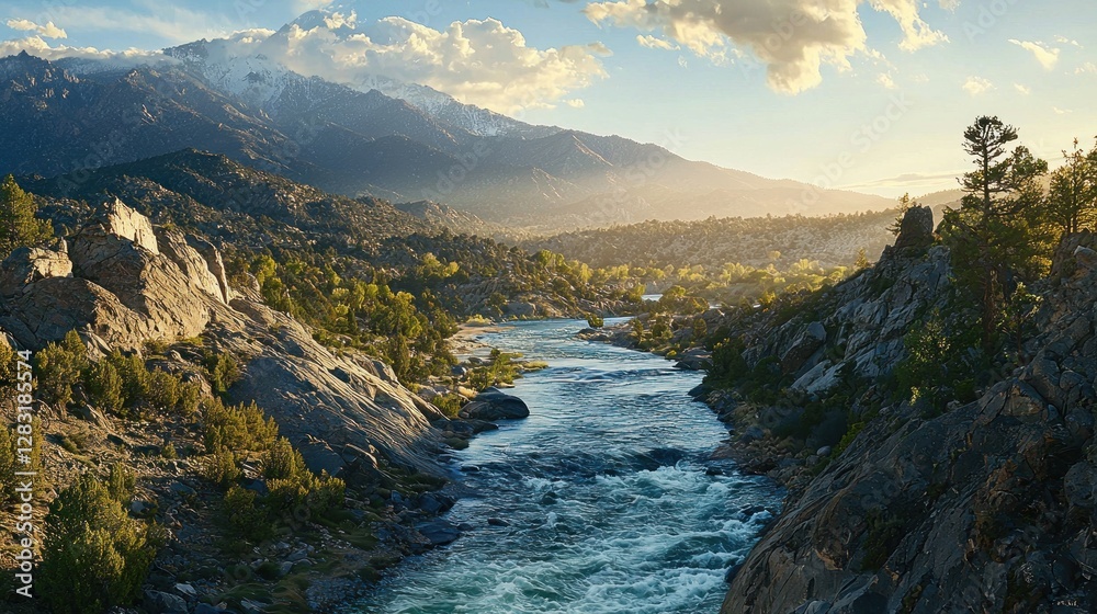 Obraz premium Majestic Mountain River at Golden Hour