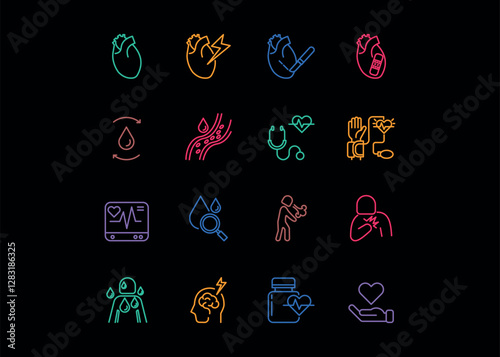 Set of icons for Cardiovascular disease. Editable stroke. Vector illustration