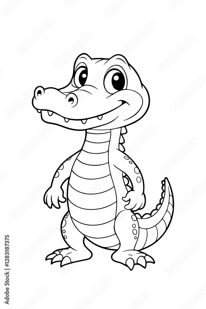 Fototapeta premium Standing Alligator outline on white background , vector illustration design.