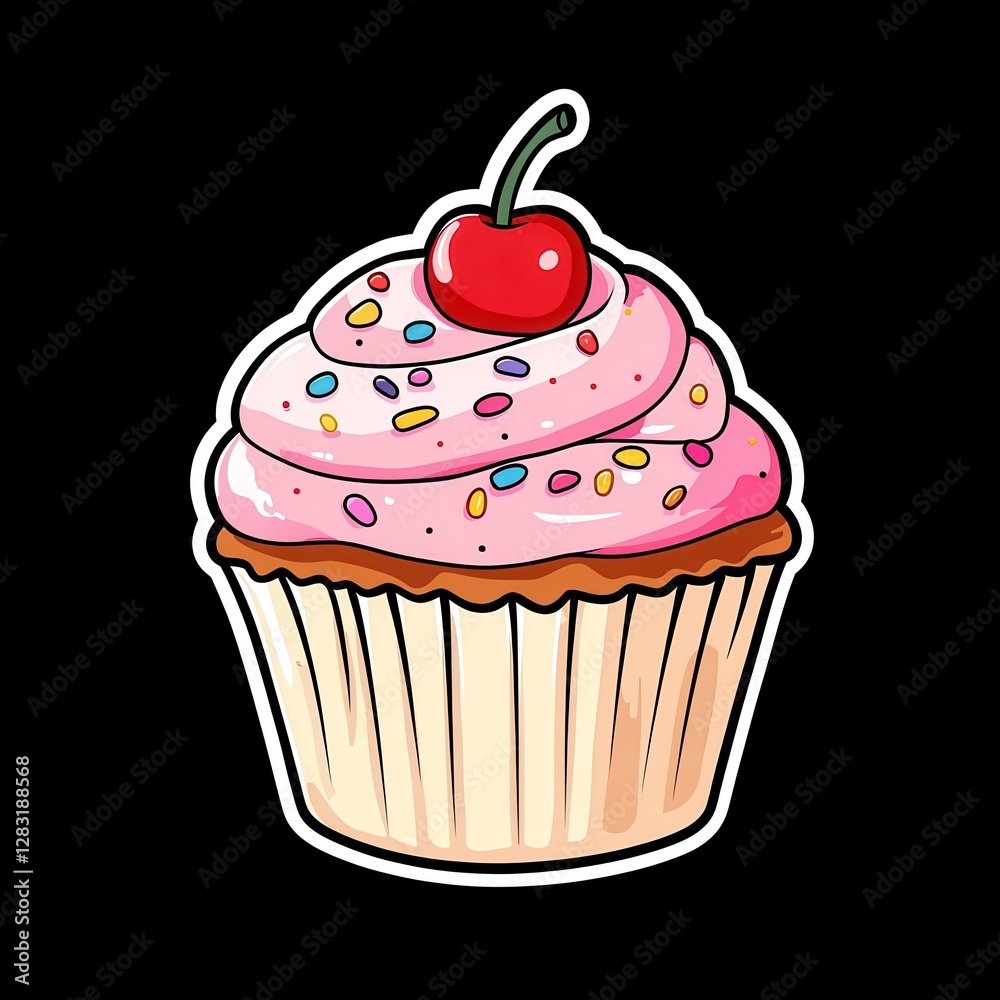 Pink Pixel Art Cupcake with Cherry and Sprinkles Pink Pixel Art Cupcake with Cherry and Sprinkles