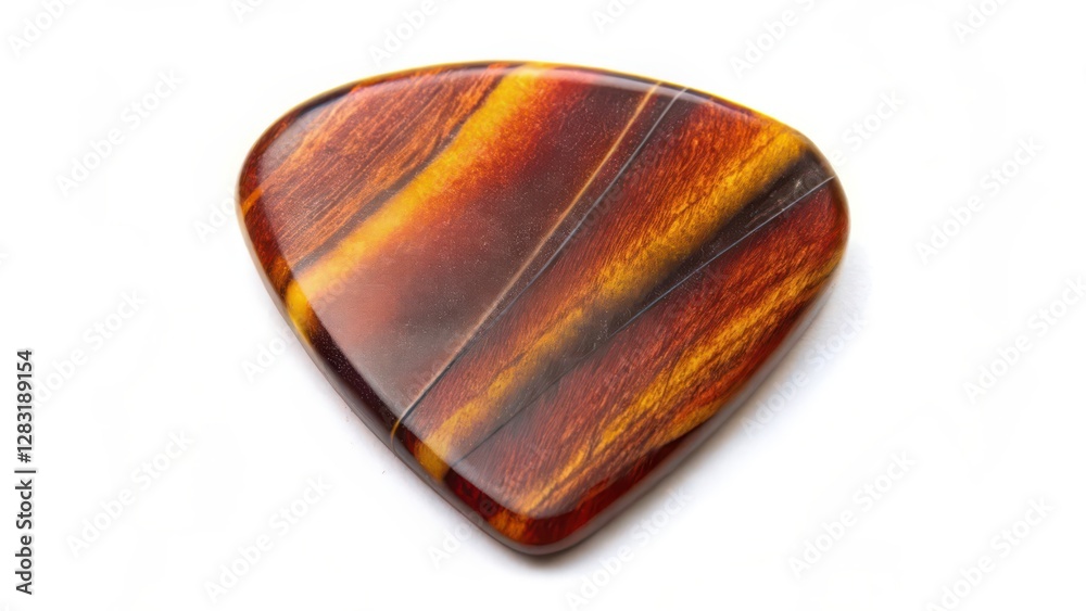 Tiger Eye Guitar Pick, Stone Plectrum, Object on White Background Tiger Eye Guitar Pick, Stone Plectrum, Object on White Background