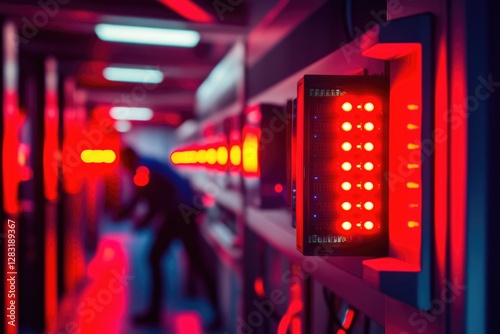 A red light on a wall in a room