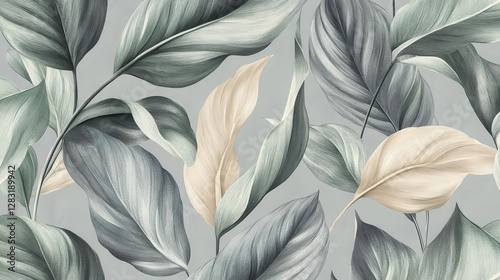 Plant drawing showing leaves in a watercolor style over a grey background