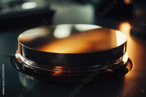 A close-up shot of a metal object sitting on a table