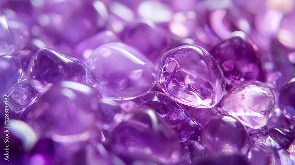 Close-Up View of Polished Purple Amethyst Crystals in Natural Lighting Close-Up View of Polished Purple Amethyst Crystals in Natural Lighting