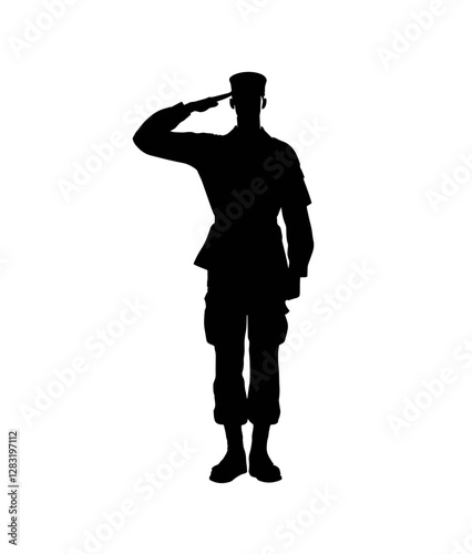 Silhouette vector of a soldier salutes, black on white background. 