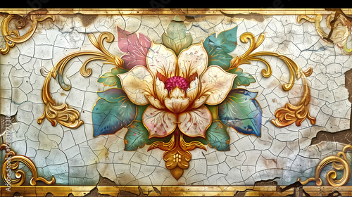 Beautiful decorative background with a golden border and a color