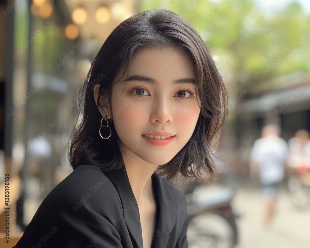 Smiling Young Woman Portrait Soft Natural Light Blurred Background