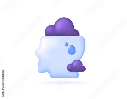 mind problem concept. psychological, negative thinking, mood swings. depression, stress, anxiety. mental health. illustration of human head symbol with dark clouds. icon or symbol. minimalist 3d style