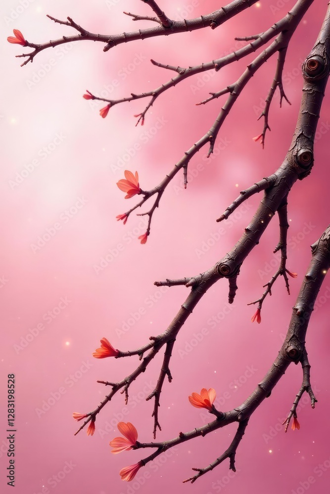 Fototapeta premium Twisted willow branches on a pink hazy background, texture, abstract, background