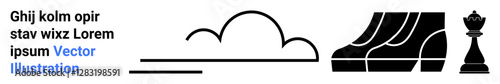 Stylized cloud, abstract steps, and chess piece representing inspiration, growth, and strategy. Ideal for success, leadership, planning, career foresight achievement flat landing page banner