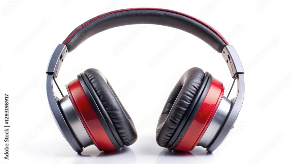 Red and Grey Headphones on White Background Red and Grey Headphones on White Background