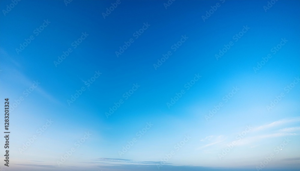 Clear Blue Sky with Subtle Gradients and Soft Clouds Over Serene Horizon at Sunrise or Sunset Clear Blue Sky with Subtle Gradients and Soft Clouds Over Serene Horizon at Sunrise or Sunset