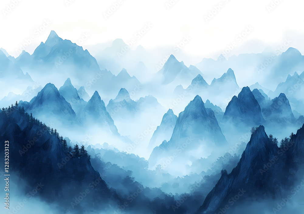 Ink painting of mountains and clouds Ink painting of mountains and clouds