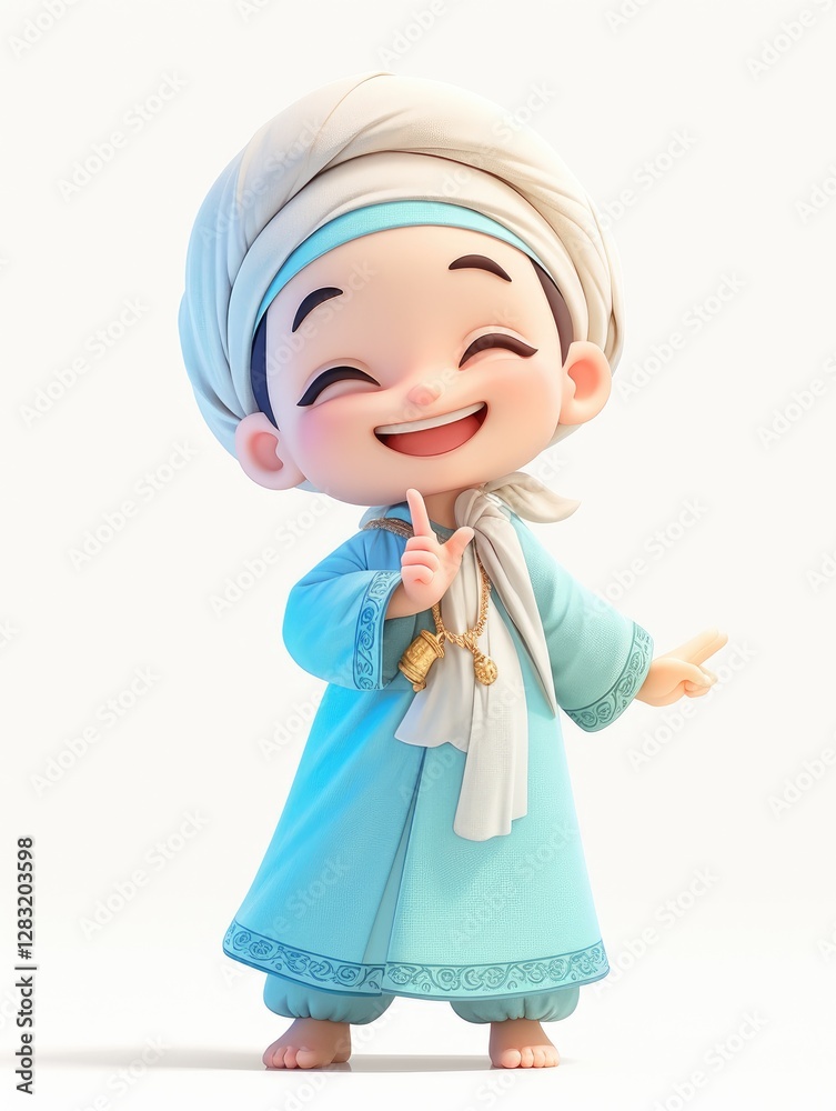 A smiling cartoon baby wearing a turban and happy face A smiling cartoon baby wearing a turban and happy face