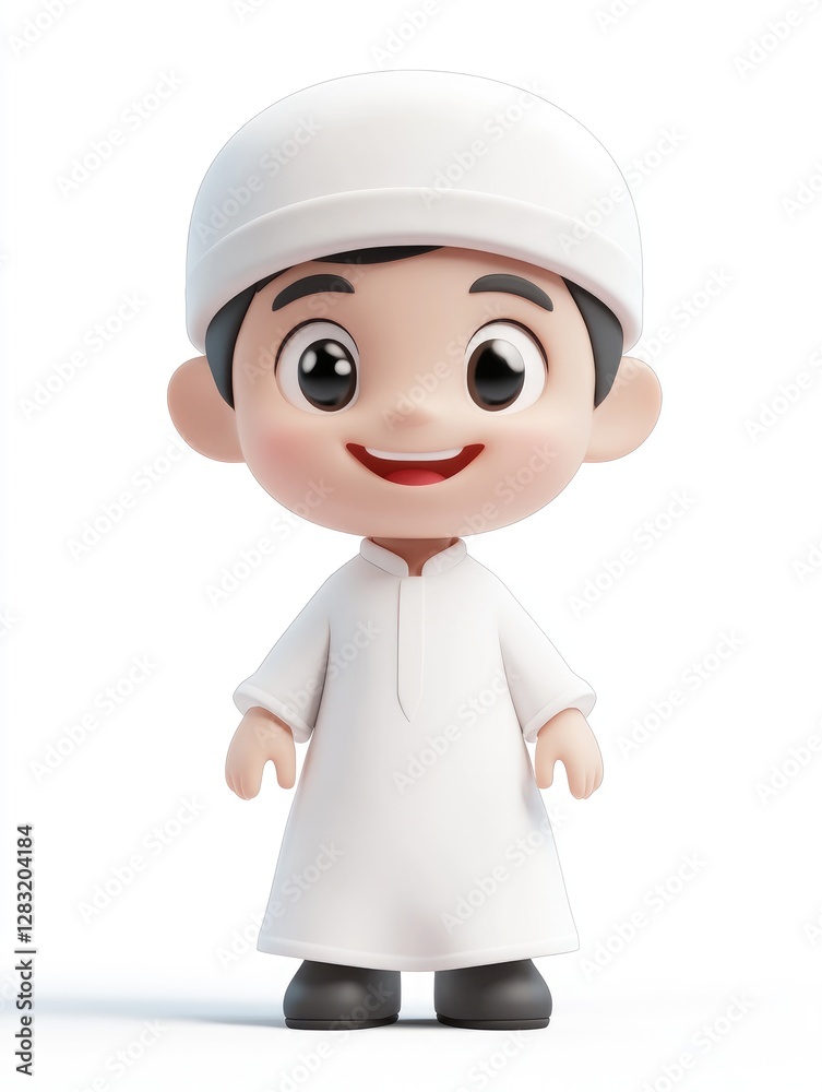 A Cute Cartoon Boy Wearing White Clothes and a Hat A Cute Cartoon Boy Wearing White Clothes and a Hat