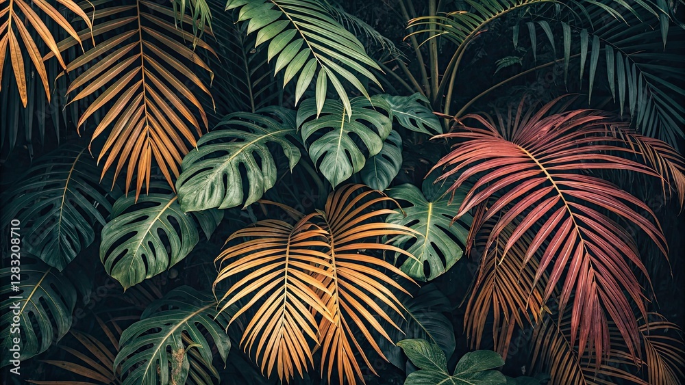 Naklejka premium Abstract Tropical Leaves - Exotic Floral Foliage in Modern Boho Style, Vector Set of Palm Leaves and Flat Jungle Plants for Artistic Designs and Illustrations