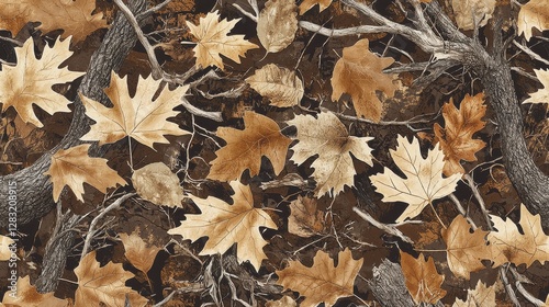 Autumnal Camouflage, A Detailed Texture of Leaves and Branches for Nature-Inspired Designs