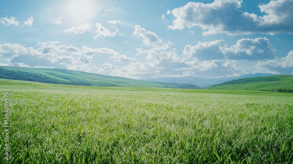 Fototapeta premium Serene Green Field Under a Sunny Sky