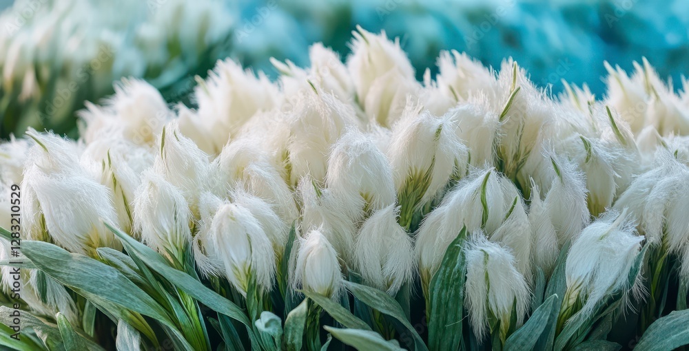Close Up White Tulips with Green Leaves in a Floral Arrangement and Soft Lighting Close Up White Tulips with Green Leaves in a Floral Arrangement and Soft Lighting