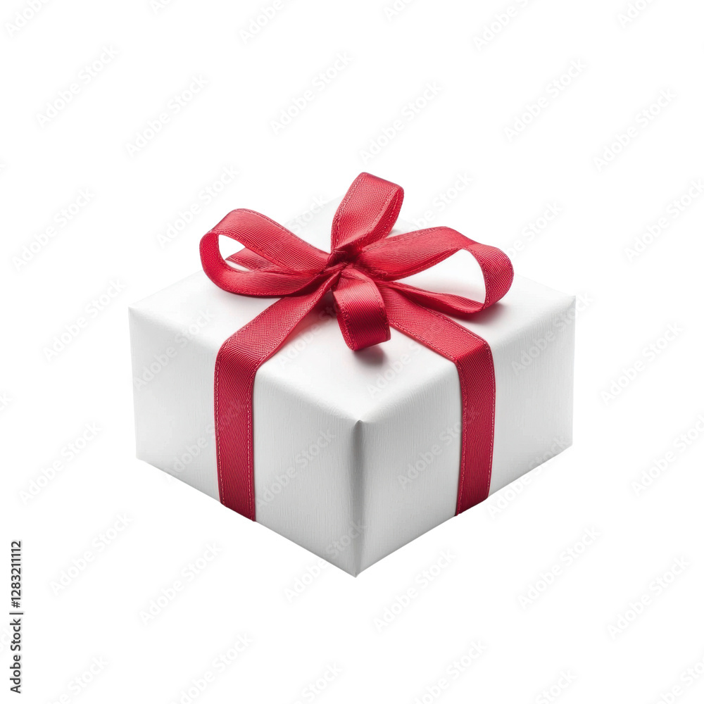 Elegant white gift box with red ribbon