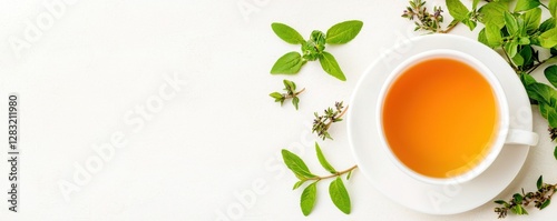 Wallpaper Mural Aging and menopause care. Top view of herbal tea and natural remedies for menopause relief, organic wellness, calming warm tones, selfcare concept Torontodigital.ca