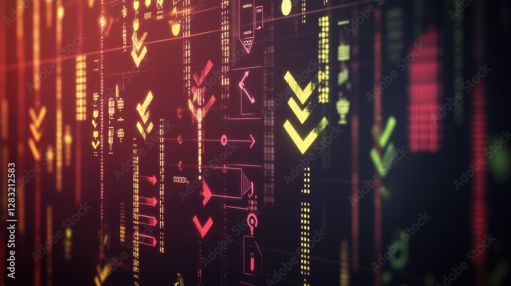 Obraz premium A digital interface showing multiple arrows on a computer screen