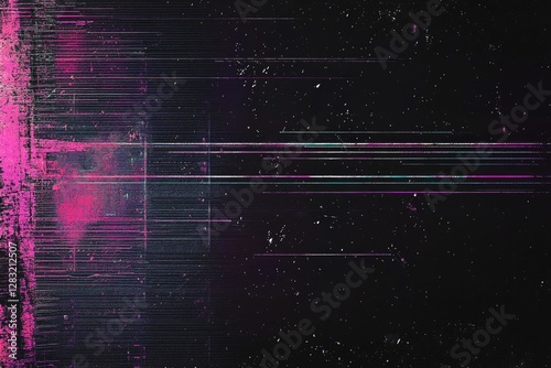 Abstract glitch art, digital noise, dark background, vibrant colors photo