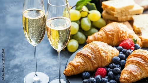 Champagne flutes croissants and berries a delightful breakfast