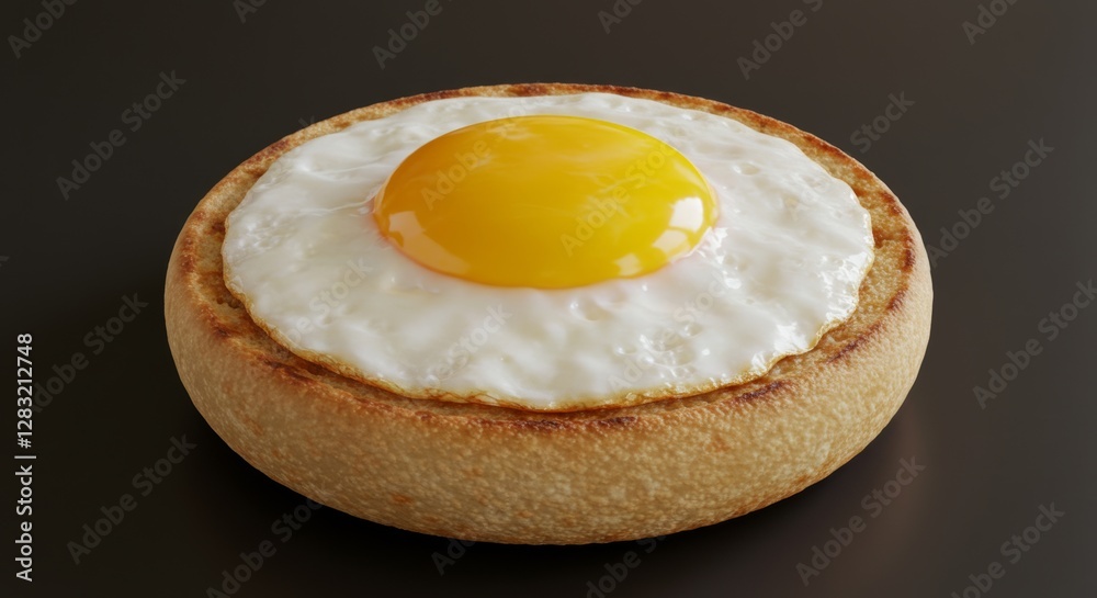 Delightful breakfast, a muffin topped with a perfectly fried egg Delightful breakfast, a muffin topped with a perfectly fried egg