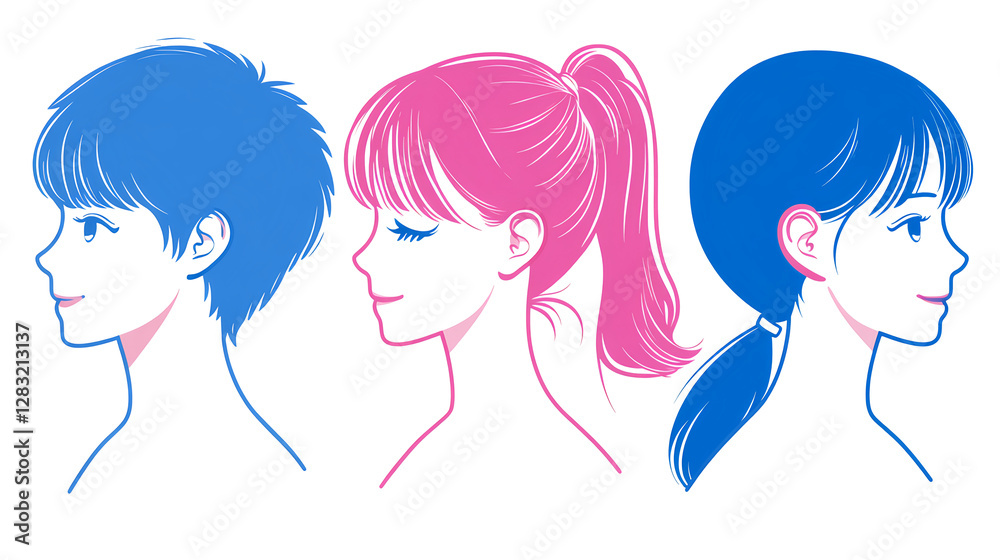 Stylized portraits of different hairstyles digital art studio illustrations creative environment side view hair concepts Stylized portraits of different hairstyles digital art studio illustrations creative environment side view hair concepts
