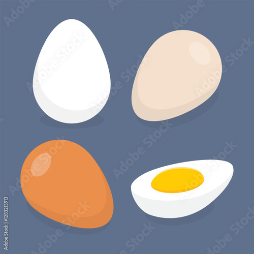 Chicken eggs. Natural and organic products concept. Simple flat vector illustration isolated on dark background.