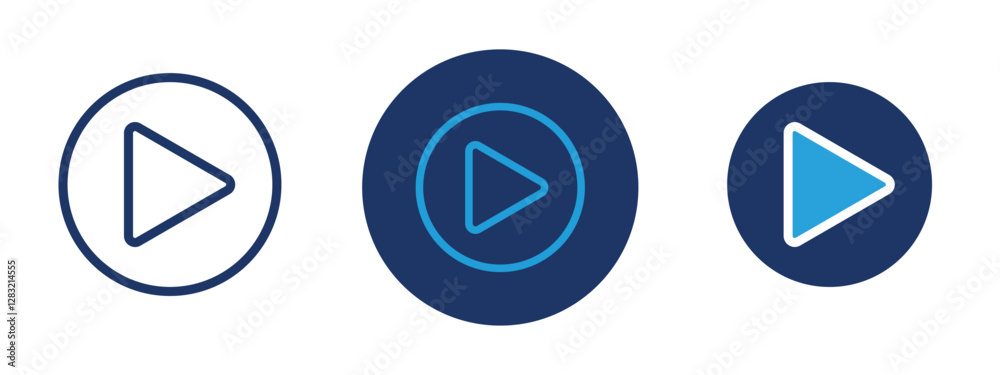 Set of 3 pixel perfect colored Play icon with 1 unexpanded, 1 silhouette, a simple and clear play icon symbolizing action or media. Set of 3 pixel perfect colored Play icon with 1 unexpanded, 1 silhouette, a simple and clear play icon symbolizing action or media.