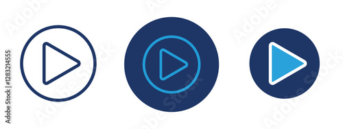 Set of 3 pixel perfect colored Play icon with 1 unexpanded, 1 silhouette, a simple and clear play icon symbolizing action or media.