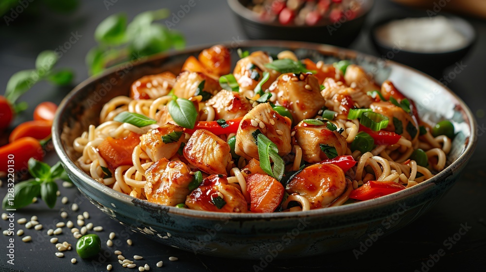 Chicken chow mein a popular oriental dish Chicken chow mein a popular oriental dish