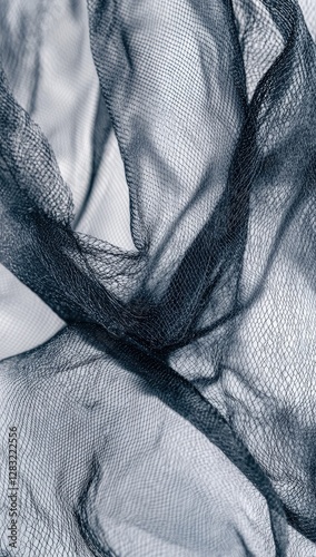 Dark Gray Mesh Fabric Draped, Abstract Texture, White Background photo