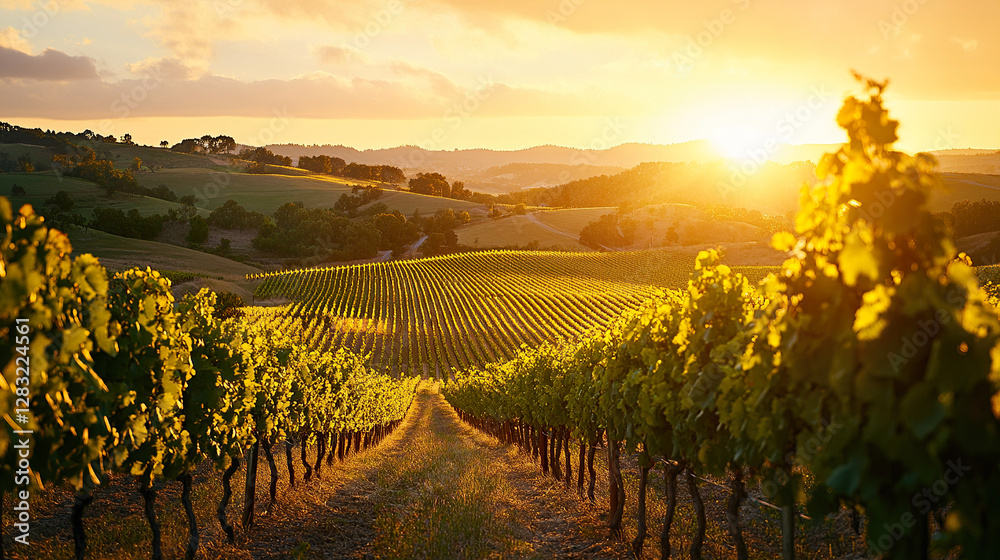 Naklejka premium Sunset Vineyard Vista 