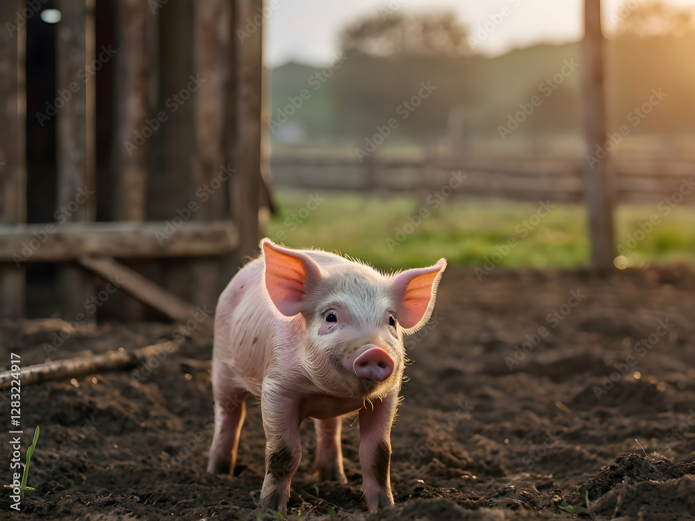 Piglet Sniffing Around the Farm: A curious piglet sniffing the farm ground, exploring its environment with its little snout. Piglet Sniffing Around the Farm: A curious piglet sniffing the farm ground, exploring its environment with its little snout.