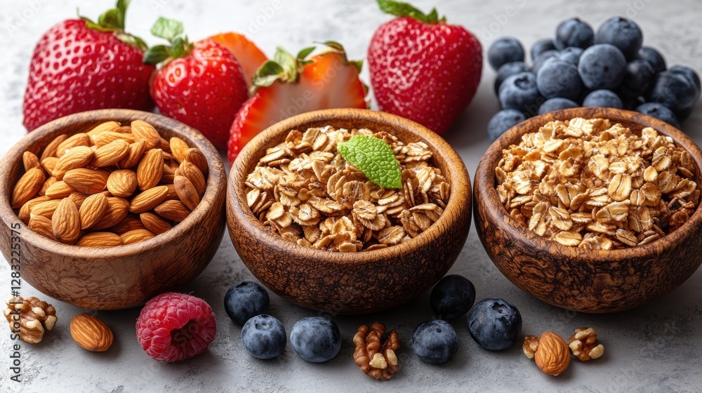 Fototapeta premium Healthy breakfast ingredients on a table