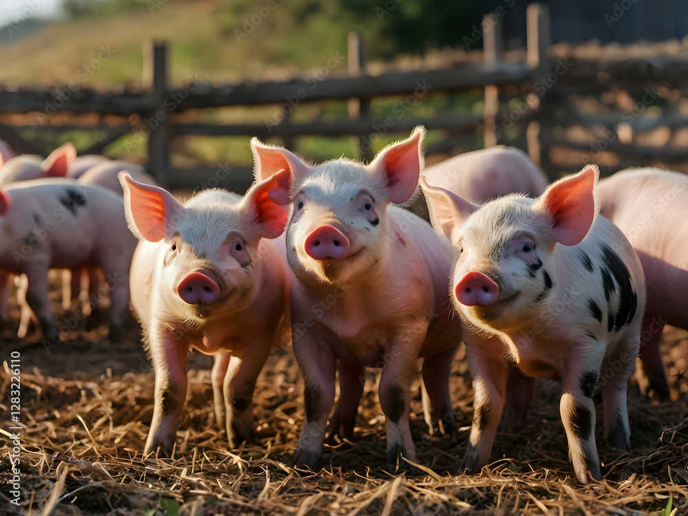 Piglet with Friends on the Farm: A group of piglets gathered together on the farm, interacting with each other. Piglet with Friends on the Farm: A group of piglets gathered together on the farm, interacting with each other.