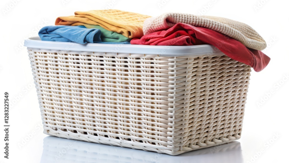 Obraz premium Laundry Basket with Clothes on White Background