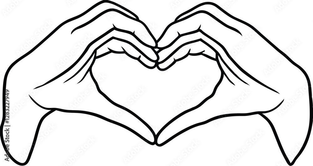 Fototapeta premium Hand gesture: love with heart. Elegant fingers symbolize a love gesture. for web, banner, poster, print, Valentine's day, wedding, other life event. 3D realistic vector illustration.