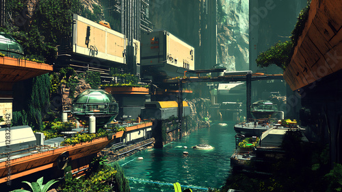 Wallpaper Mural A 3D animation of an advanced space colony on Mars with human settlers, automated greenhouses, and AI-controlled rovers exploring the terrain  Torontodigital.ca